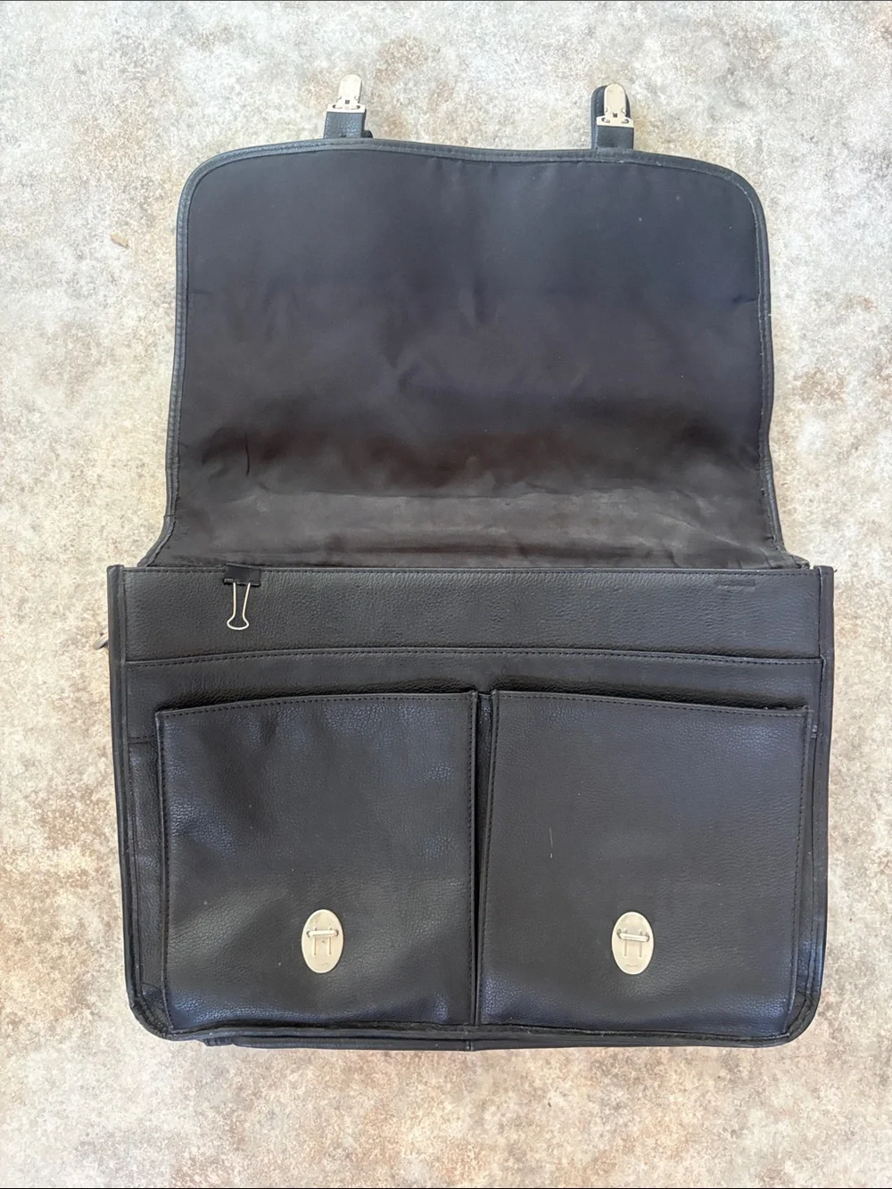Wilsons Leather Black Leather Briefcase with Silver Hardware